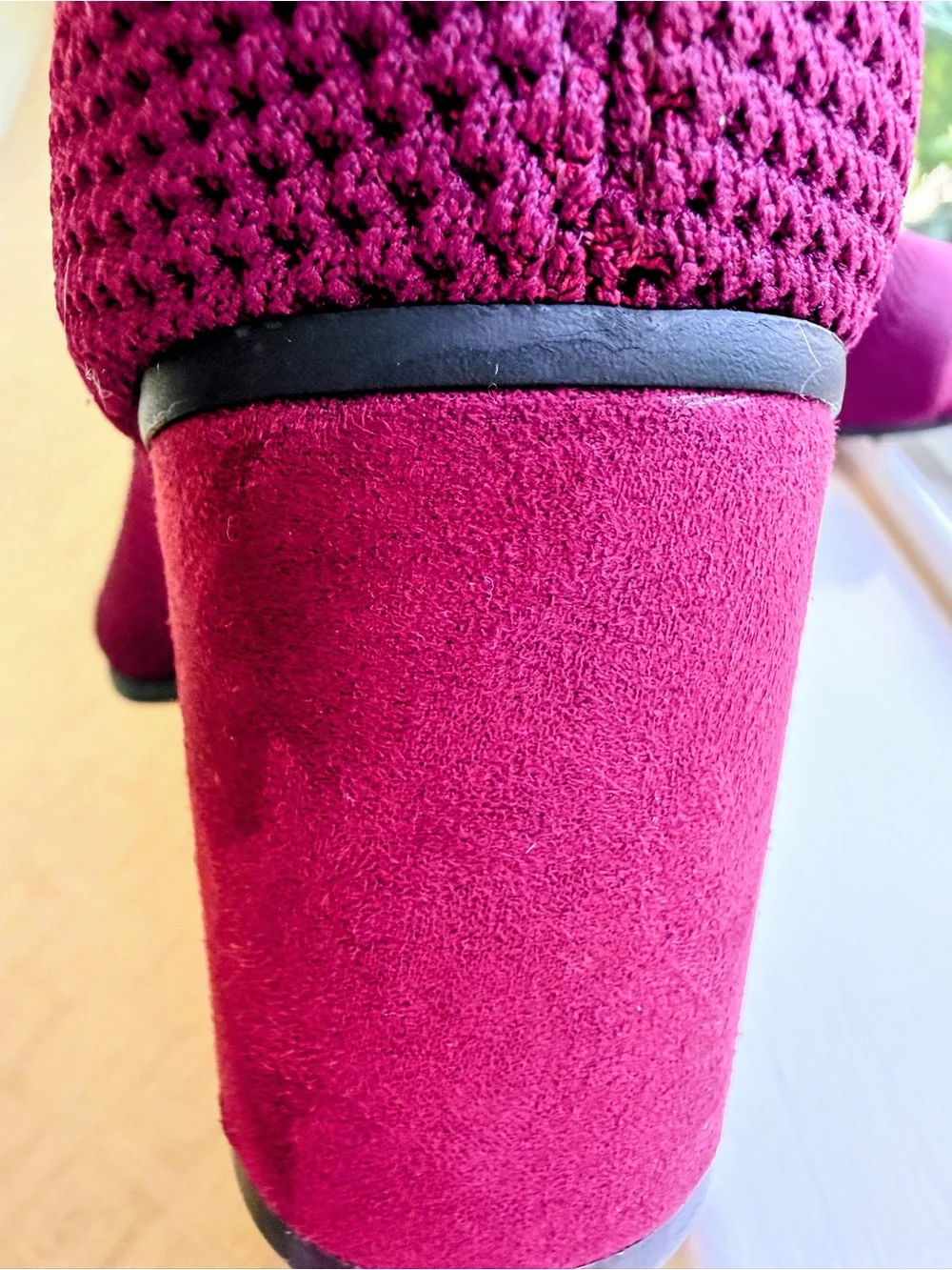 Seven Dials Burgundy Knit Block Heel Ankle Boots